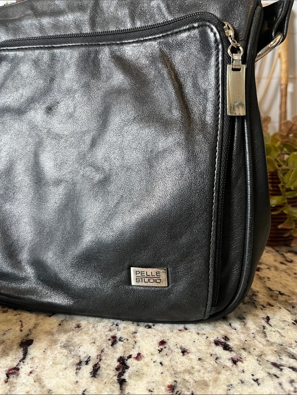 Pelle Studio Black Leather Messenger Crossbody